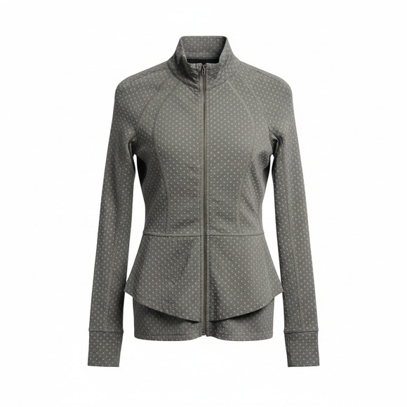 Pure + Good Tops - Pure + Good Peplum Full Zip Jacket XS Gray Polka Dot Athleisure Yoga Excellent